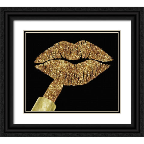 Gold Glitter Lipstick Black Ornate Wood Framed Art Print with Double Matting by Lavoie, Tina