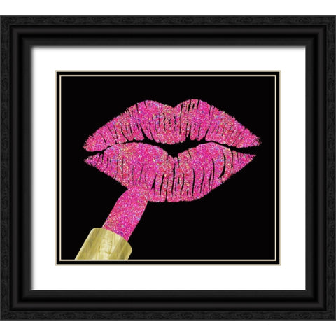Iridescent Glitter Kiss Hot Pink Black Ornate Wood Framed Art Print with Double Matting by Lavoie, Tina