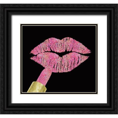 Iridescent Glitter Kiss Pink Black Ornate Wood Framed Art Print with Double Matting by Lavoie, Tina