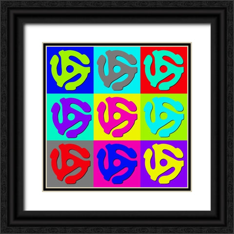 Retro Pop Art Music Is Life 45 Rpm Adapters Black Ornate Wood Framed Art Print with Double Matting by Lavoie, Tina