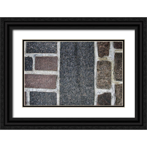 Old Montreal Cobblestone Walk 01 Black Ornate Wood Framed Art Print with Double Matting by Lavoie, Tina