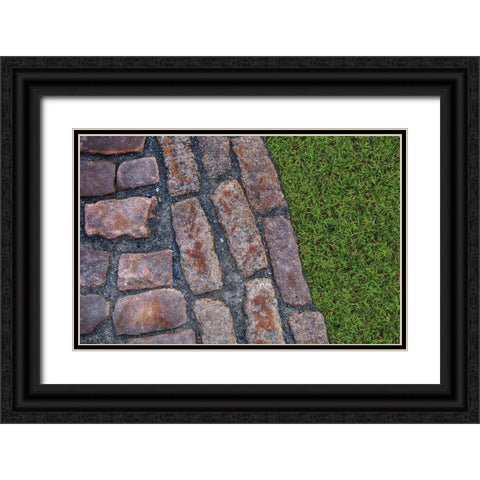 Old Montreal Cobblestones and Grass 01 Black Ornate Wood Framed Art Print with Double Matting by Lavoie, Tina