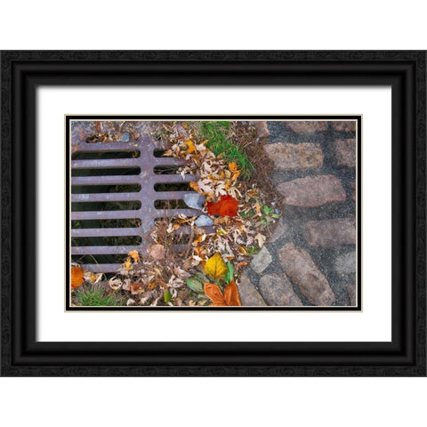 Old Montreal Metal Grate 03 Black Ornate Wood Framed Art Print with Double Matting by Lavoie, Tina