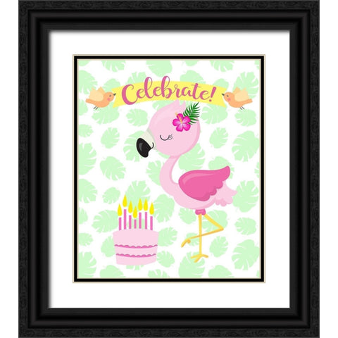 Flamingo Celebrate Black Ornate Wood Framed Art Print with Double Matting by Lavoie, Tina