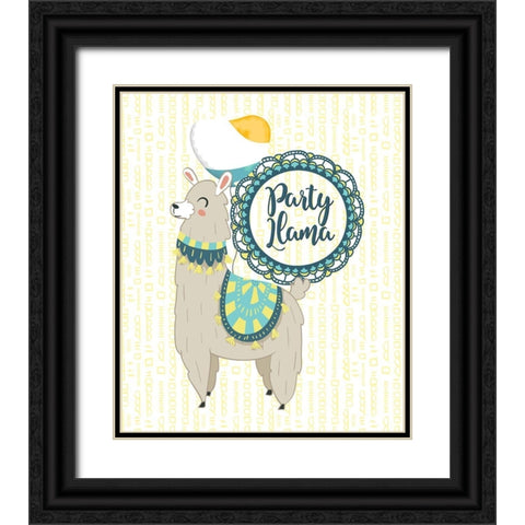 Party Llama Black Ornate Wood Framed Art Print with Double Matting by Lavoie, Tina