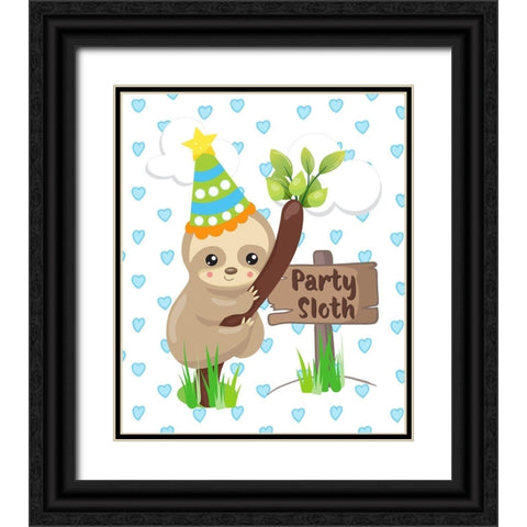 Party Sloth Black Ornate Wood Framed Art Print with Double Matting by Lavoie, Tina