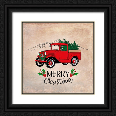Red Ford Christmas Truck Black Ornate Wood Framed Art Print with Double Matting by Lavoie, Tina