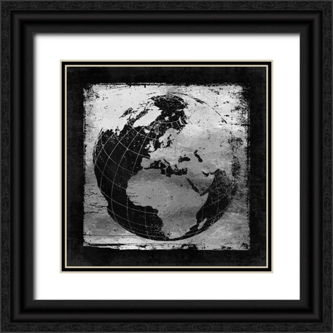Silver Vintage earth With Grid Lines Black Ornate Wood Framed Art Print with Double Matting by Lavoie, Tina