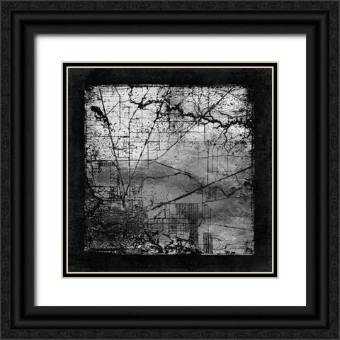 Silver Vintage Topographic and Road Map Black Ornate Wood Framed Art Print with Double Matting by Lavoie, Tina