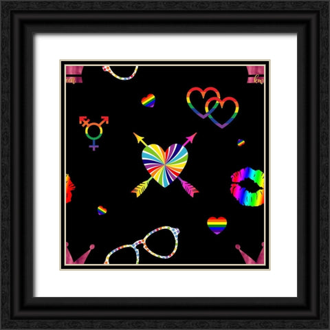 LGBTQ Icon Pattern Black Ornate Wood Framed Art Print with Double Matting by Lavoie, Tina