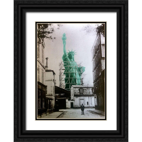 Lady Liberty Construction 1885 Black Ornate Wood Framed Art Print with Double Matting by Lavoie, Tina