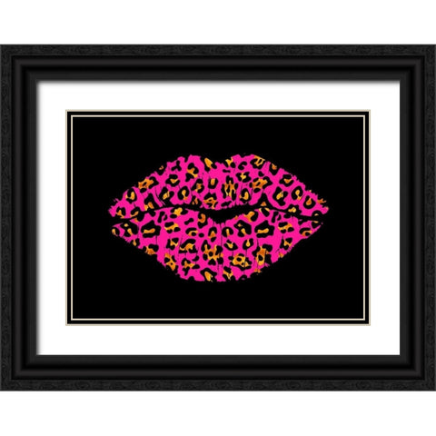 Pink Leopard Lips Black Ornate Wood Framed Art Print with Double Matting by Lavoie, Tina