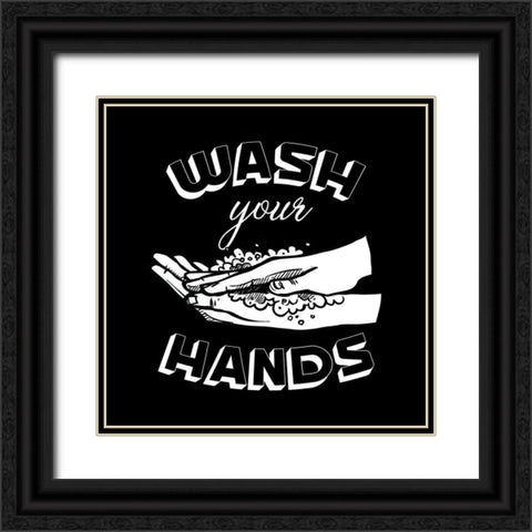 Wash Your Hands BnW Black Ornate Wood Framed Art Print with Double Matting by Lavoie, Tina