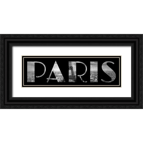 Paris Typography Black Ornate Wood Framed Art Print with Double Matting by Lavoie, Tina