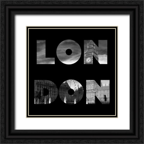 London Typography Black Ornate Wood Framed Art Print with Double Matting by Lavoie, Tina