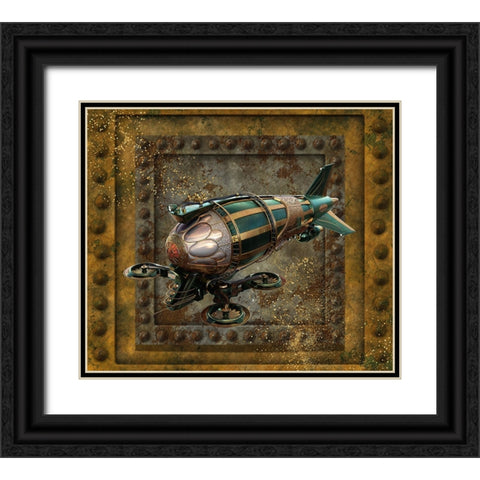 Steampunk Zeppelin Drone Black Ornate Wood Framed Art Print with Double Matting by Mitchell, Tina