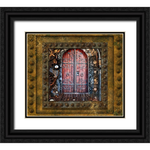Steampunk Door Black Ornate Wood Framed Art Print with Double Matting by Mitchell, Tina