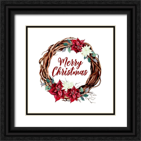 Merry Christmas Vine Wreath Black Ornate Wood Framed Art Print with Double Matting by Mitchell, Tina