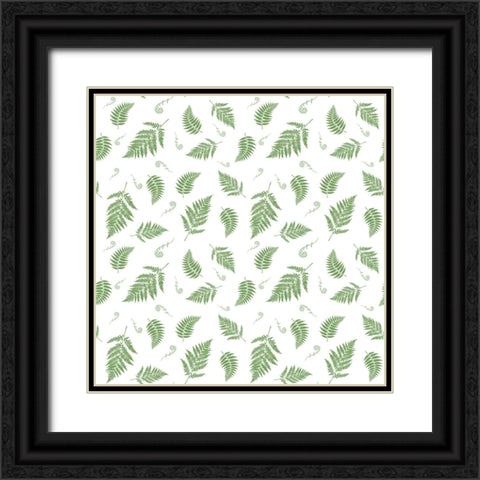 Falling Fern Fiddleheads Green Black Ornate Wood Framed Art Print with Double Matting by Mitchell, Tina