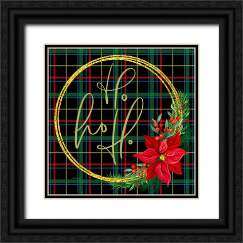 Tartan Wreath Ho Ho Ho Black Ornate Wood Framed Art Print with Double Matting by Mitchell, Tina