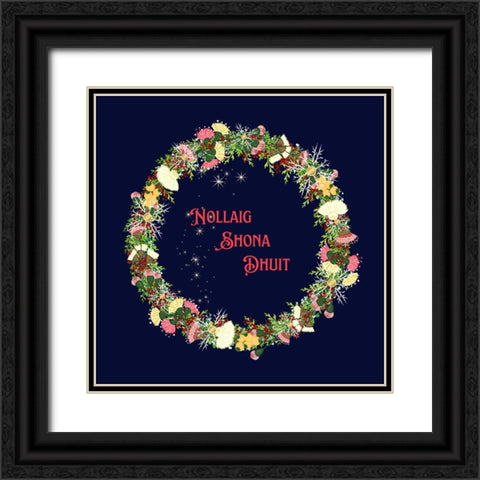 Gaelic Merry Christmas Nollaig Shona Dhuit Black Ornate Wood Framed Art Print with Double Matting by Mitchell, Tina