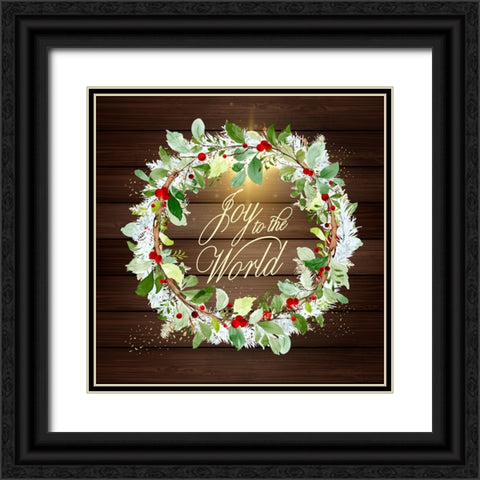 Joy To The World Wreath Black Ornate Wood Framed Art Print with Double Matting by Mitchell, Tina