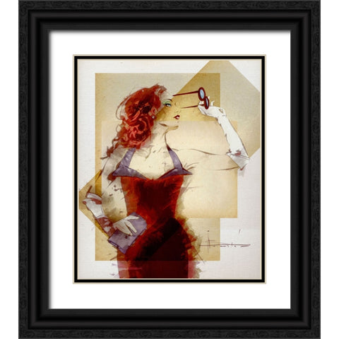 Lady In Red Black Ornate Wood Framed Art Print with Double Matting by TMBorenstein