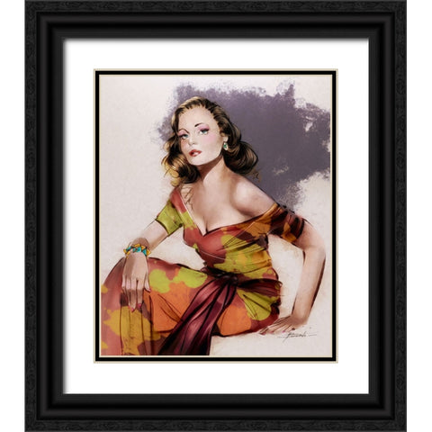 Fem Noir Black Ornate Wood Framed Art Print with Double Matting by TMBorenstein