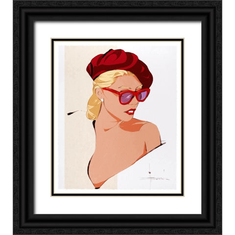 Ruby Beret Black Ornate Wood Framed Art Print with Double Matting by TMBorenstein
