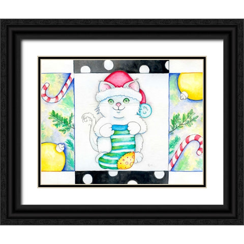 Christmas Socks Black Ornate Wood Framed Art Print with Double Matting by Wade, Valarie