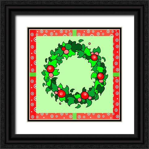 Wreath Green Black Ornate Wood Framed Art Print with Double Matting by Wade, Valarie