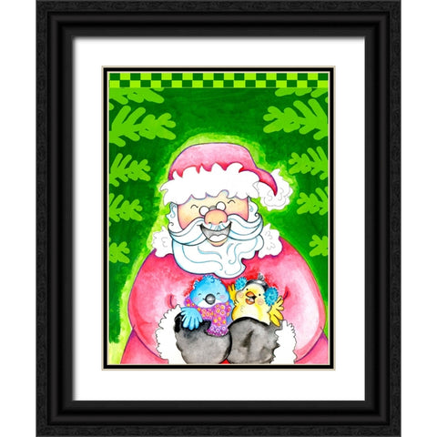 Holly Jolly Santa Black Ornate Wood Framed Art Print with Double Matting by Wade, Valarie