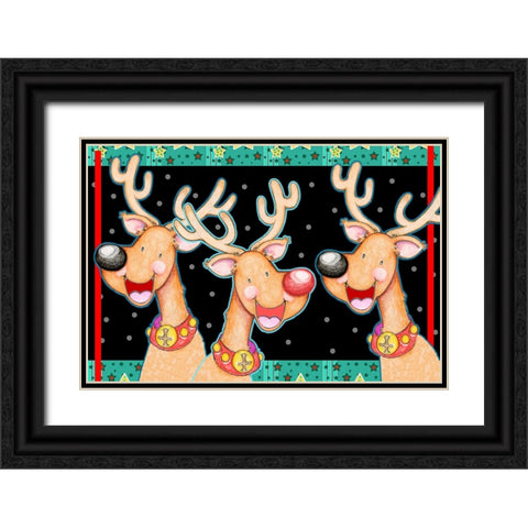 Happy Reindeer Black Ornate Wood Framed Art Print with Double Matting by Wade, Valarie