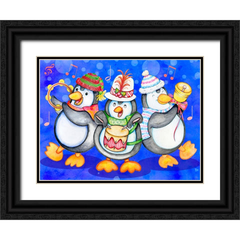 Penguin Percussion Black Ornate Wood Framed Art Print with Double Matting by Wade, Valarie