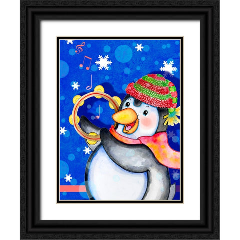 Penguin Tambourine Black Ornate Wood Framed Art Print with Double Matting by Wade, Valarie