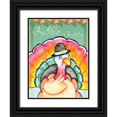 Gobble Gobble Black Ornate Wood Framed Art Print with Double Matting by Wade, Valarie