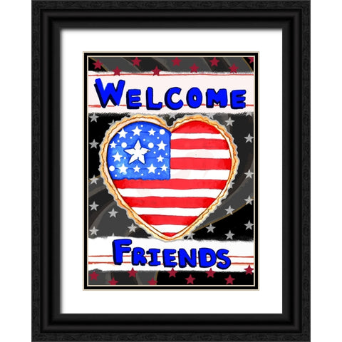 Patriotic Heart Welcome Black Ornate Wood Framed Art Print with Double Matting by Wade, Valarie