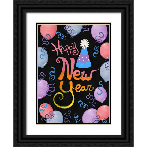 Balloons And Streamers Black Ornate Wood Framed Art Print with Double Matting by Wade, Valarie