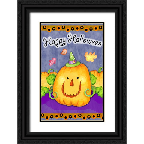 Happy Pumpkin Black Ornate Wood Framed Art Print with Double Matting by Wade, Valarie