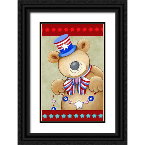 Stars And Stripes Bear Black Ornate Wood Framed Art Print with Double Matting by Wade, Valarie