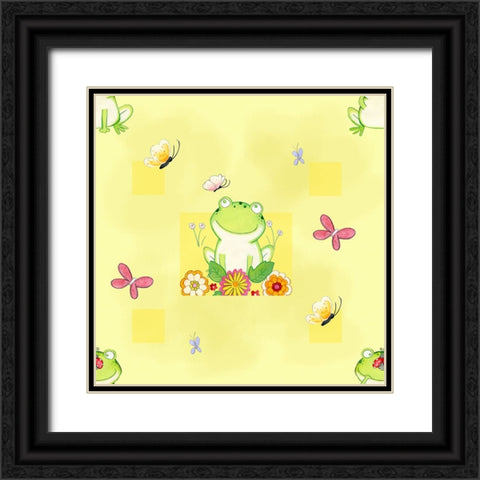 Froggie Friends Black Ornate Wood Framed Art Print with Double Matting by Wade, Valarie