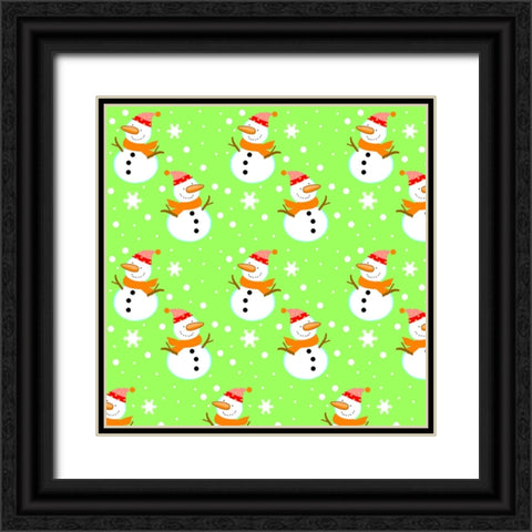 Snowman Green Black Ornate Wood Framed Art Print with Double Matting by Wade, Valarie