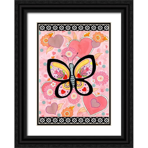 Butterfly Hearts Black Ornate Wood Framed Art Print with Double Matting by Wade, Valarie