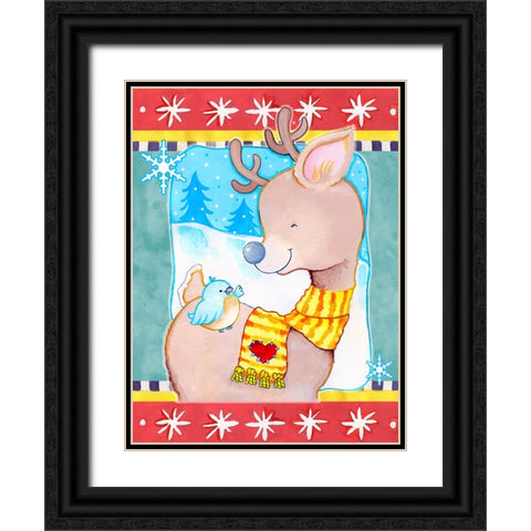 Deer Friends Black Ornate Wood Framed Art Print with Double Matting by Wade, Valarie