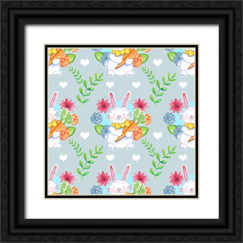 Bunnies Carrots Pattern Black Ornate Wood Framed Art Print with Double Matting by Wade, Valarie