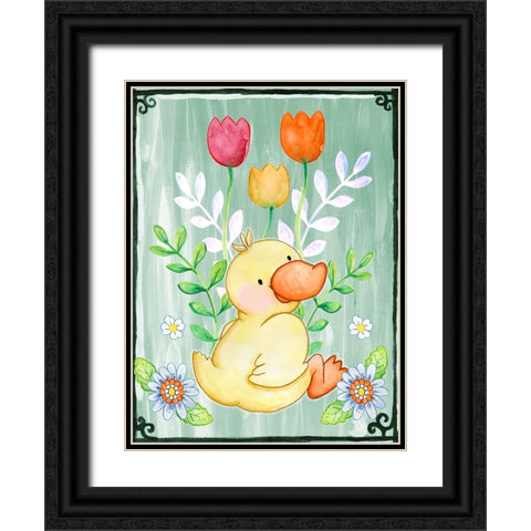 Duckie Black Ornate Wood Framed Art Print with Double Matting by Wade, Valarie