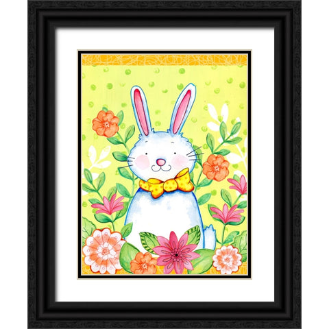 Flowers And Bunny Black Ornate Wood Framed Art Print with Double Matting by Wade, Valarie
