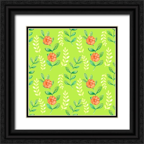 Stem And Flower Pattern Black Ornate Wood Framed Art Print with Double Matting by Wade, Valarie