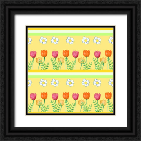 Tulip Flower Pattern Black Ornate Wood Framed Art Print with Double Matting by Wade, Valarie