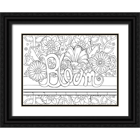 Bloom Line Art Black Ornate Wood Framed Art Print with Double Matting by Wade, Valarie